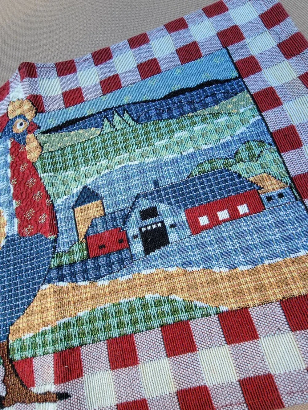 Unique Tapestry Rooster Placemats Woven Country Farm Barn set of 3